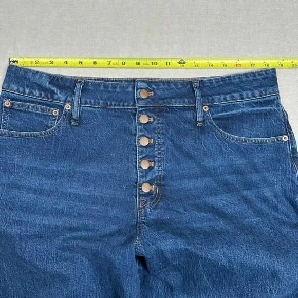 J Crew Womens Curvy Wide Leg Jeans 33/30 Button Fly Dark Blue Denim Full Length - Picture 9 of 11